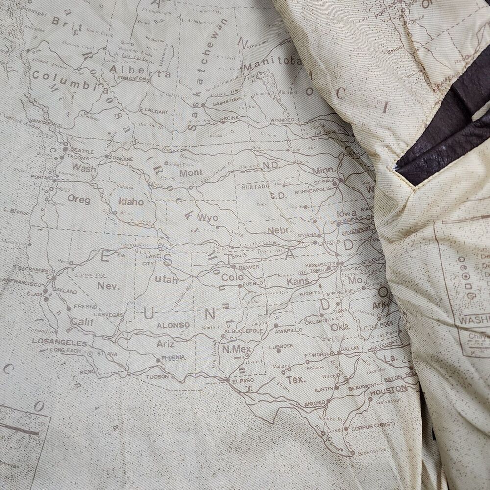 Global Identity G-III Brown Bomber Jacket L Full Zip North America Map Lining - Picture 4 of 11